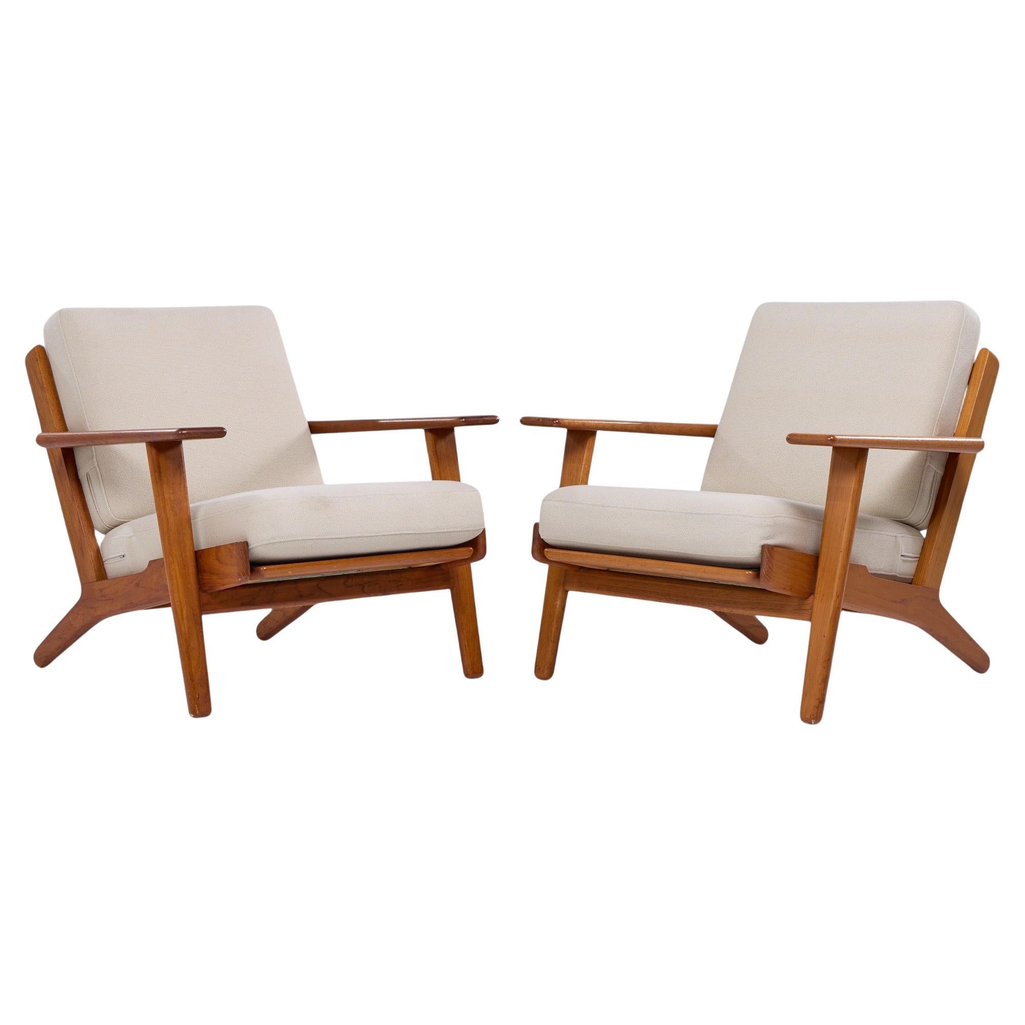 Hans Wegner for Getama GE-290 Danish Teak Low Back Lounge Chairs - Pair