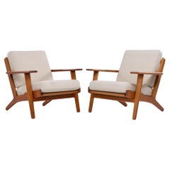 Hans Wegner for Getama GE-290 Danish Teak Low Back Lounge Chairs - Pair