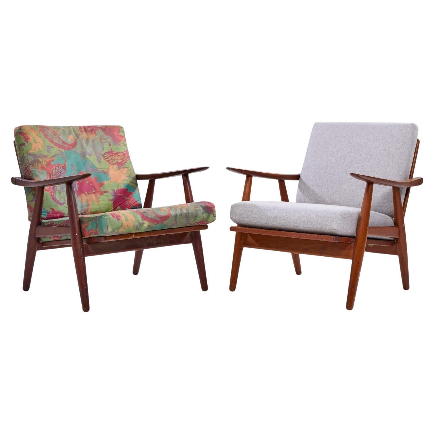 Hans Wegner for Getama GE270 Mid Century Teak Lounge Chairs - Pair