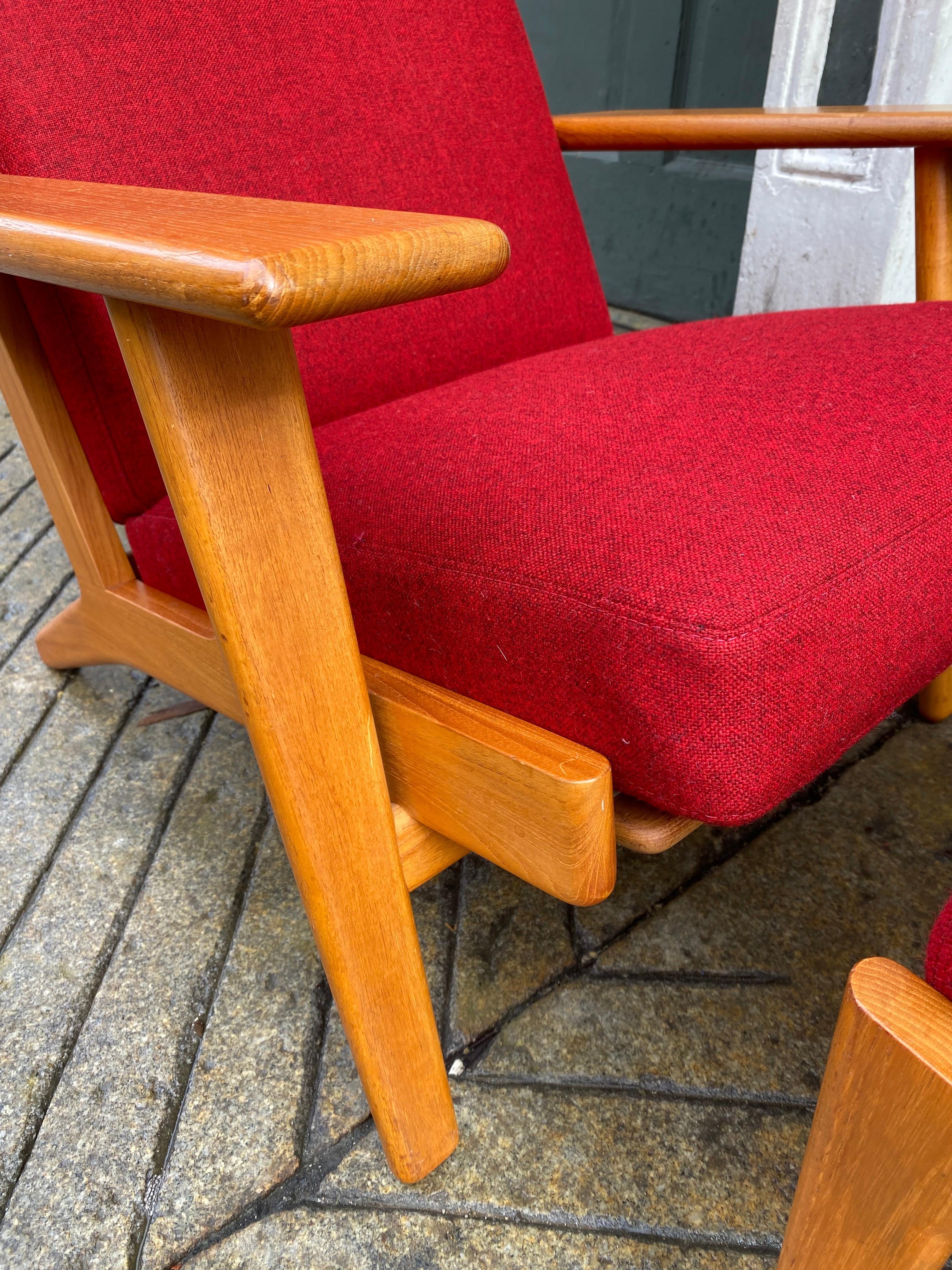 Hans Wegner for GETAMA High Back Oak Lounge Chair and Ottoman Model GE290 For Sale 7