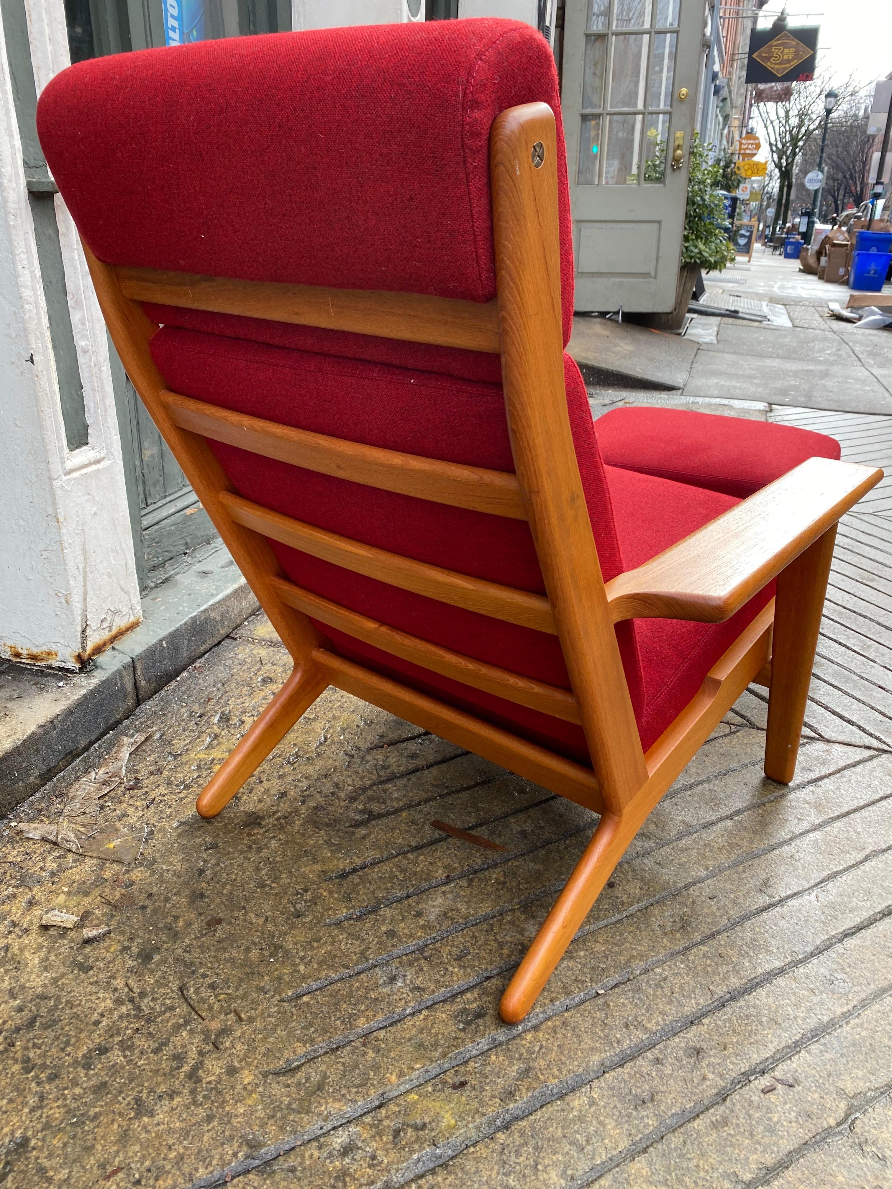 Scandinavian Modern Hans Wegner for GETAMA High Back Oak Lounge Chair and Ottoman Model GE290 For Sale