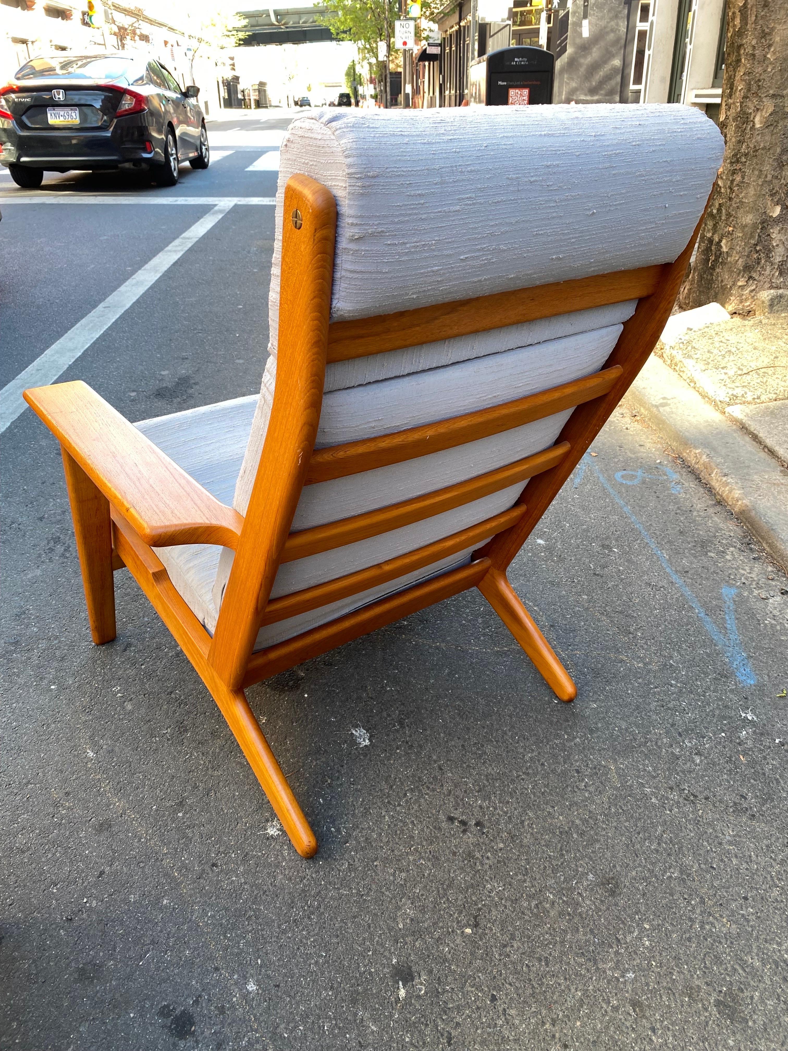 Danish Hans Wegner for GETAMA High Back Oak Lounge Chair and Ottoman Model GE290