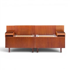 Hans Wegner for Getama Mid Century Danish Teak King Platform Bed with Nightstand