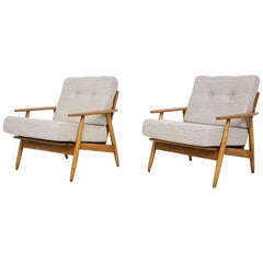 Retro Hans Wegner for GETAMA Style Oak Lounge or Armchairs, Danish Modern, 1960s