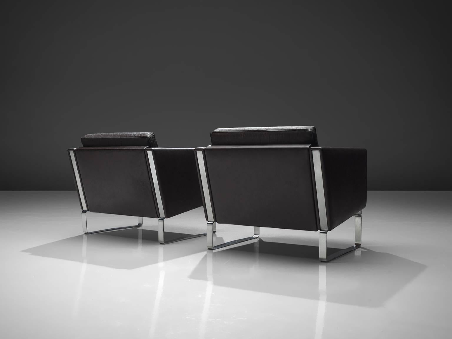 Danish Hans Wegner for Johannes Hansen Set of Leather Lounge Chairs