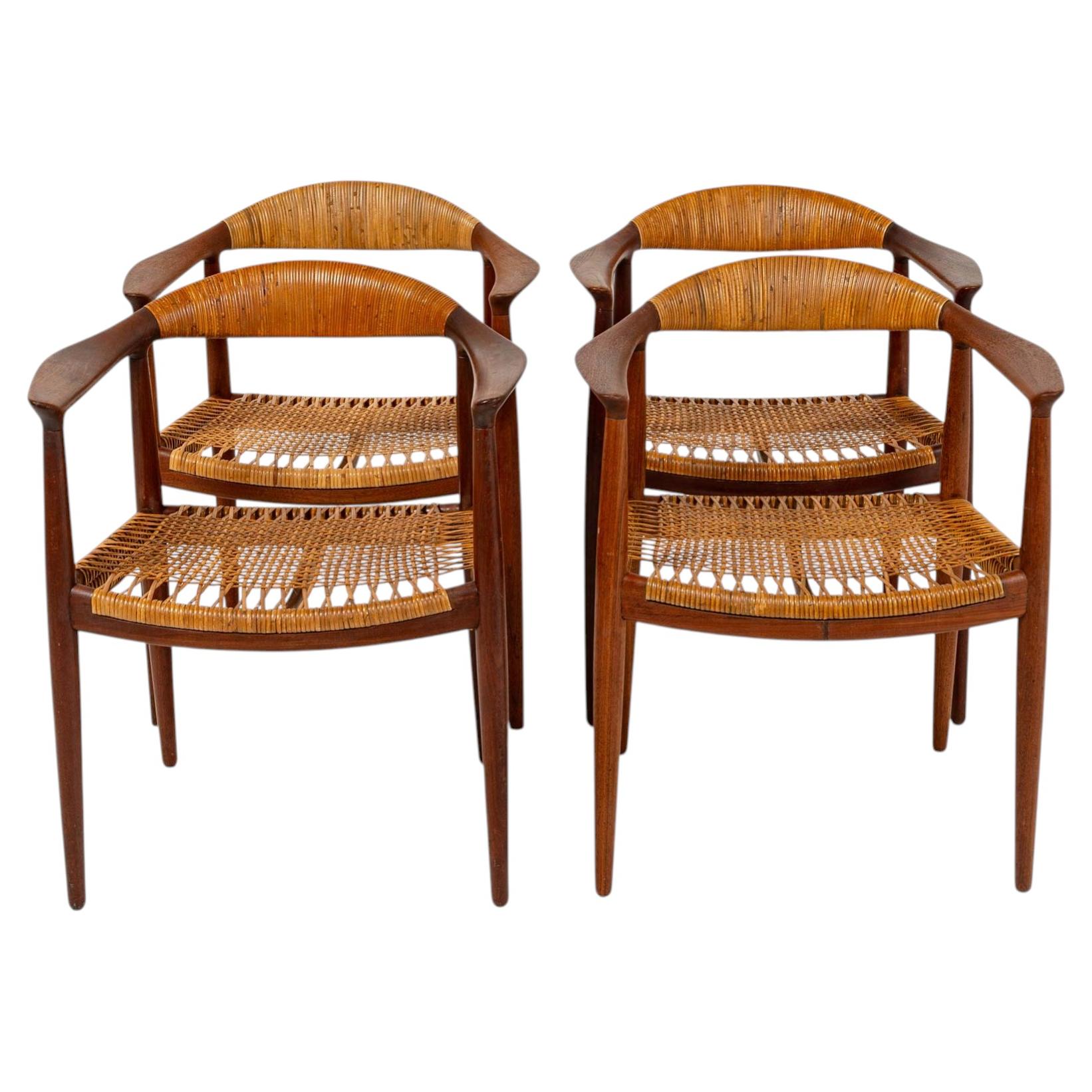 Hans Wegner for Johannes Hansen JH501 "The Chair" Set of Four in Teak & Cane