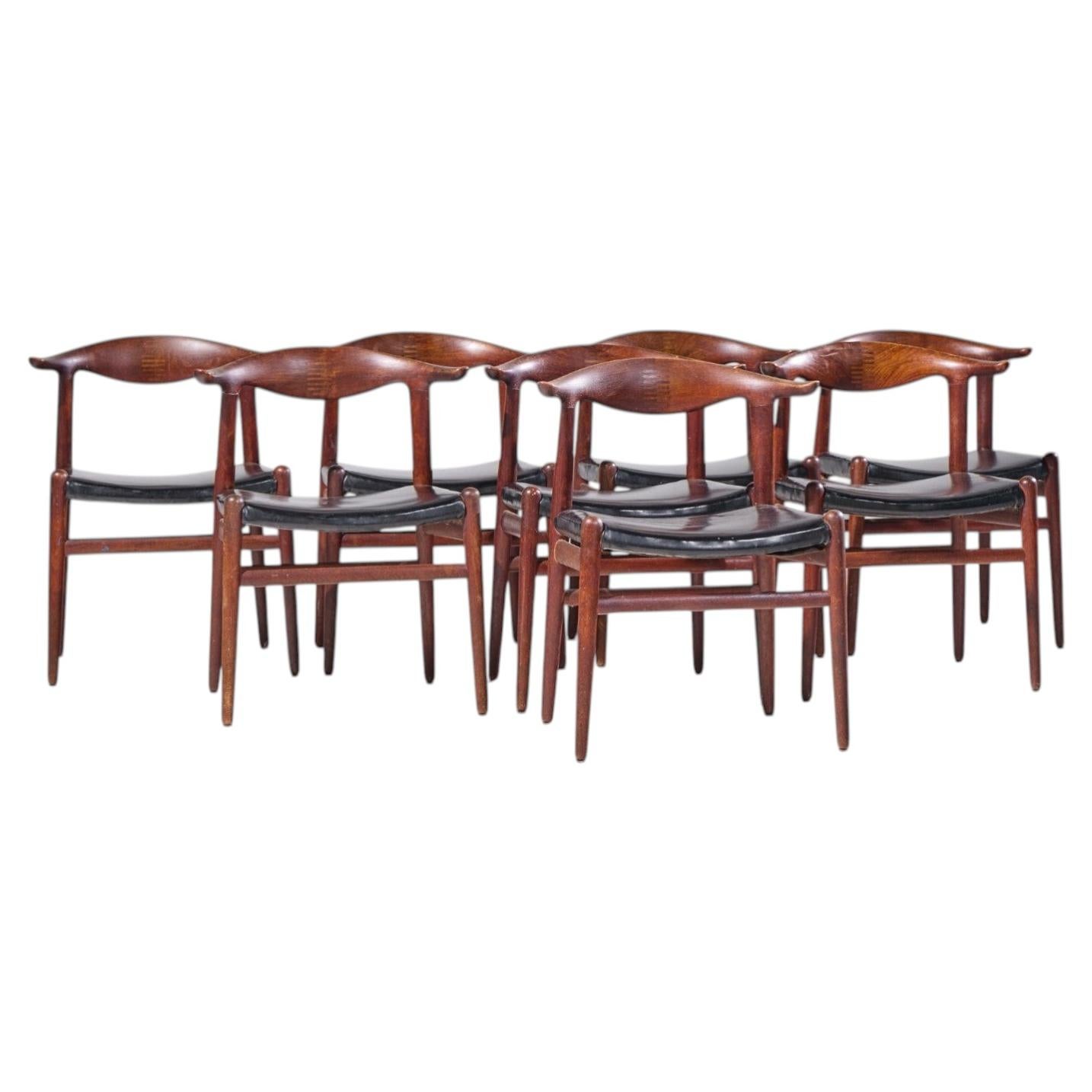 Hans Wegner for Johannes Hansen Mid Century Cow Horn Dining Chairs - Set of 8