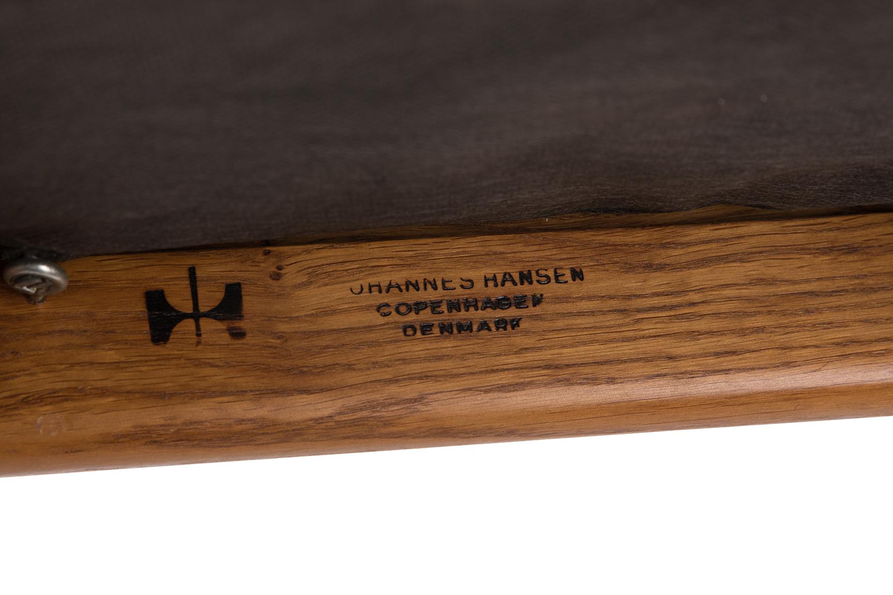 Hans Wegner for Johannes Hansen Oak & Black Leather Armchairs 1