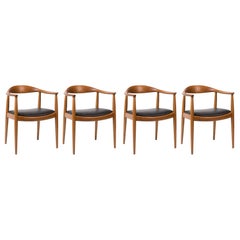 Hans Wegner for Johannes Hansen Oak & Black Leather Armchairs