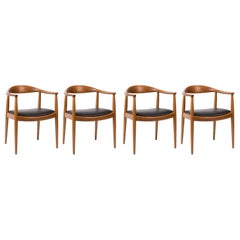 Hans Wegner for Johannes Hansen Oak & Black Leather Armchairs