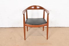 Hans Wegner for Johannes Hansen "The Chair" Teak and Leather Round Chair, 1960s