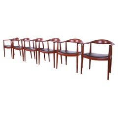 Hans Wegner for Johannes Hansen "The Chair" Teak Round Chairs, Set of Six