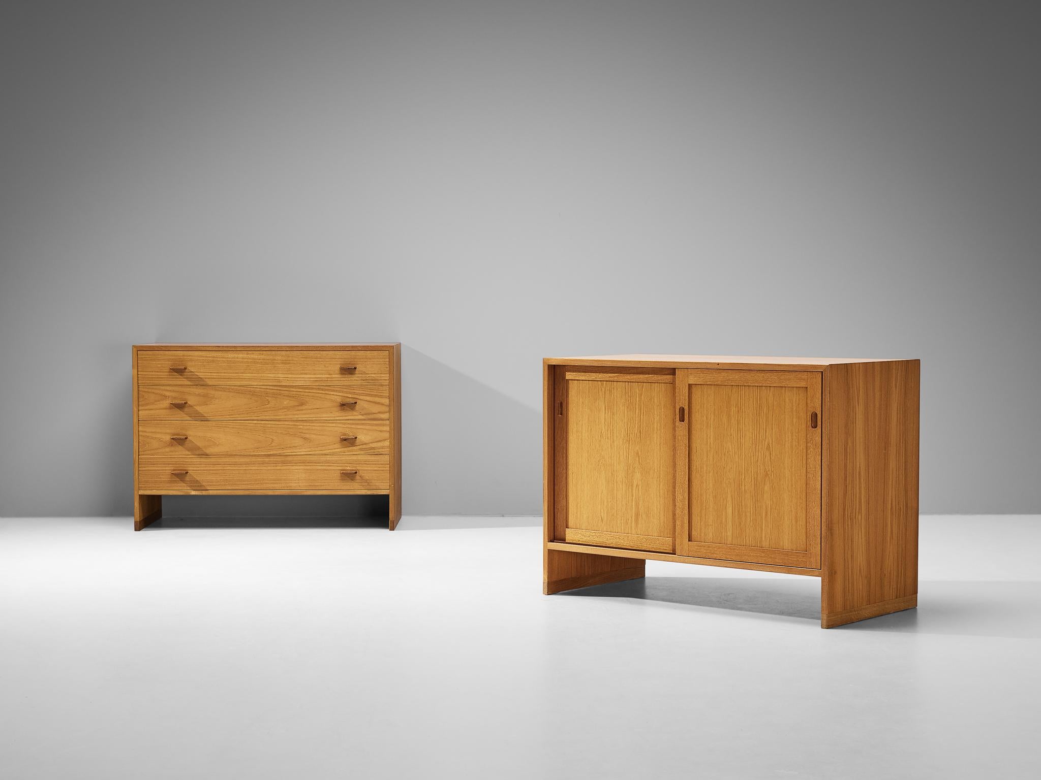 Scandinavian Modern Hans Wegner for RY Møbler Pair of Cabinets 'RY100' in Teak and Oak