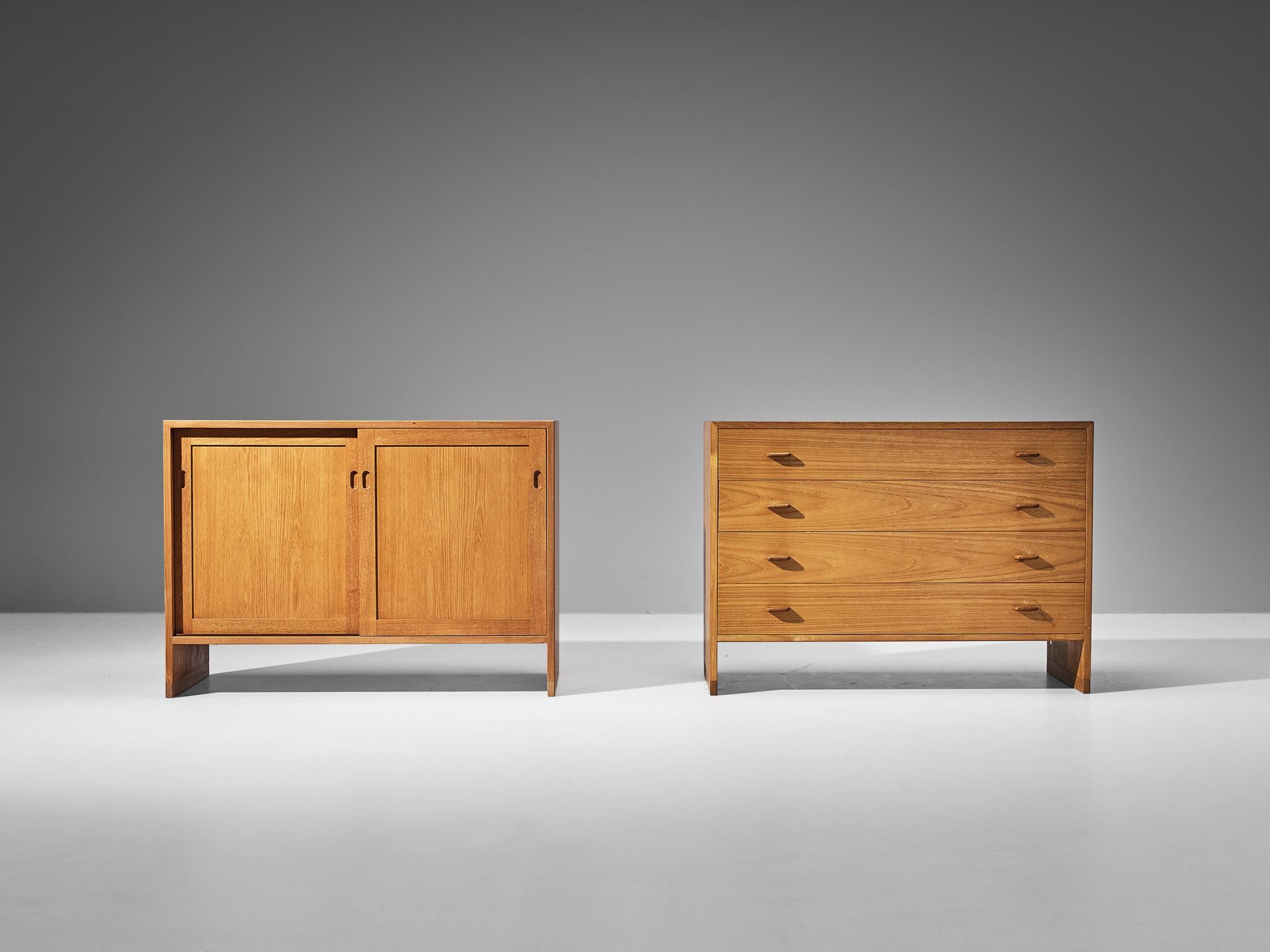 Danish Hans Wegner for RY Møbler Pair of Cabinets 'RY100' in Teak and Oak