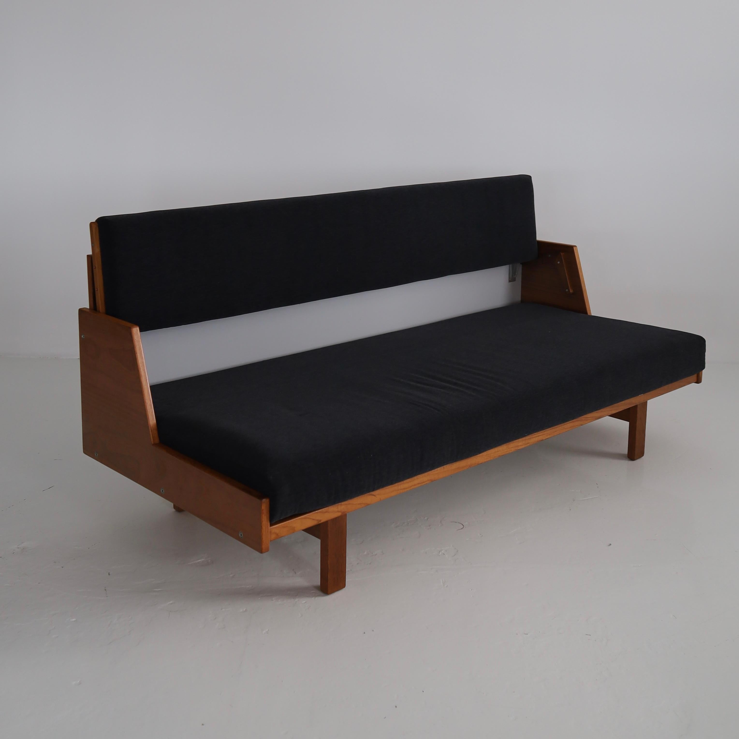 c. 1960s, produced by Getama in Denmark. This piece has been fully restored with new cushions and 100% alpaca upholstery. There are some minor scuffs present and a couple chips to the white laminate on the back, but it is in otherwise excellent
