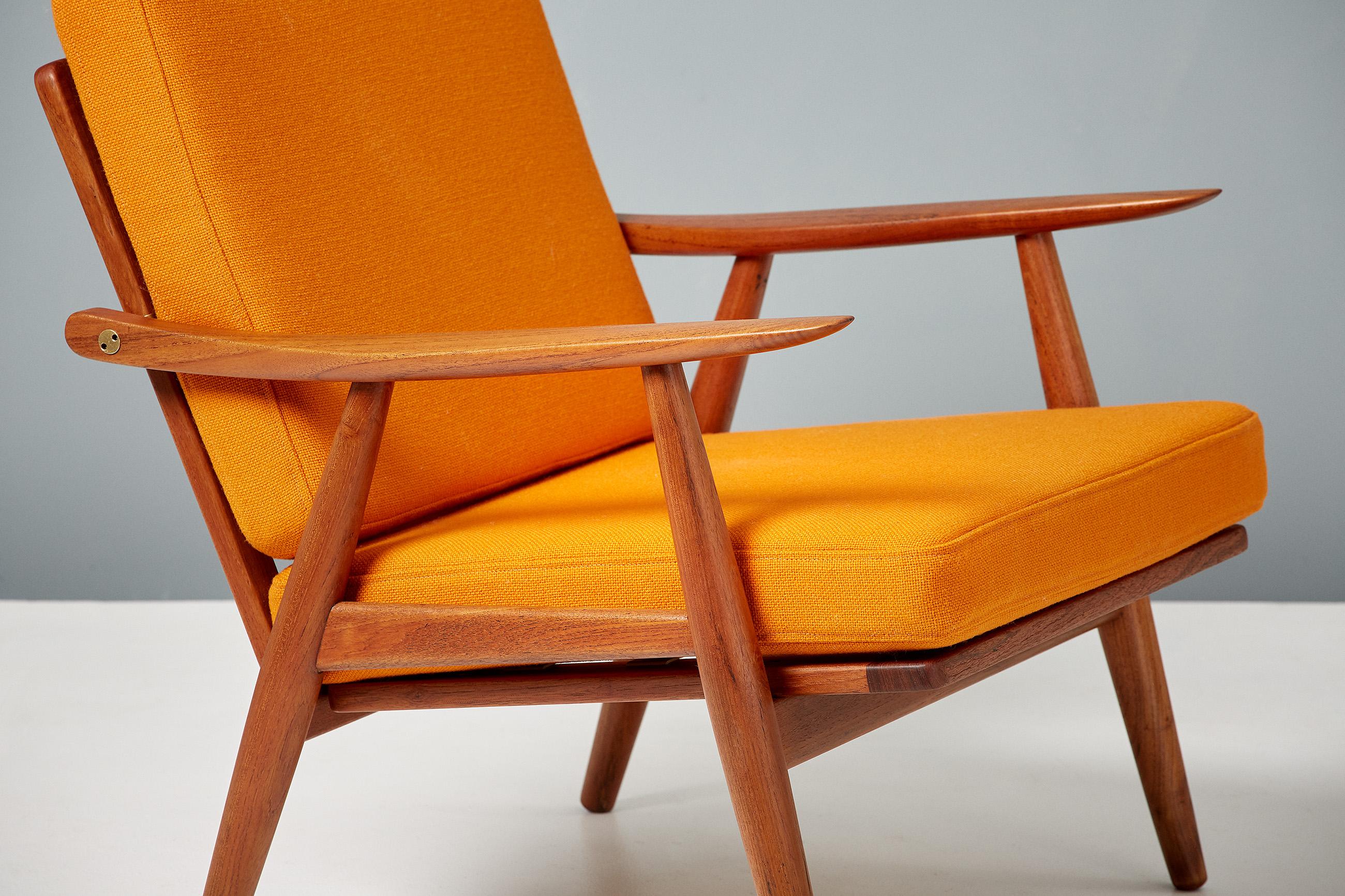 Hans Wegner

GE-270 lounge chairs, 1956.

Produced by GETAMA in Gedsted, Denmark, c1950s. Sculpted teak frame with exposed, bespoke brass fittings. The frames have been carefully cleaned, restored and refinished in Danish oil. The new foam