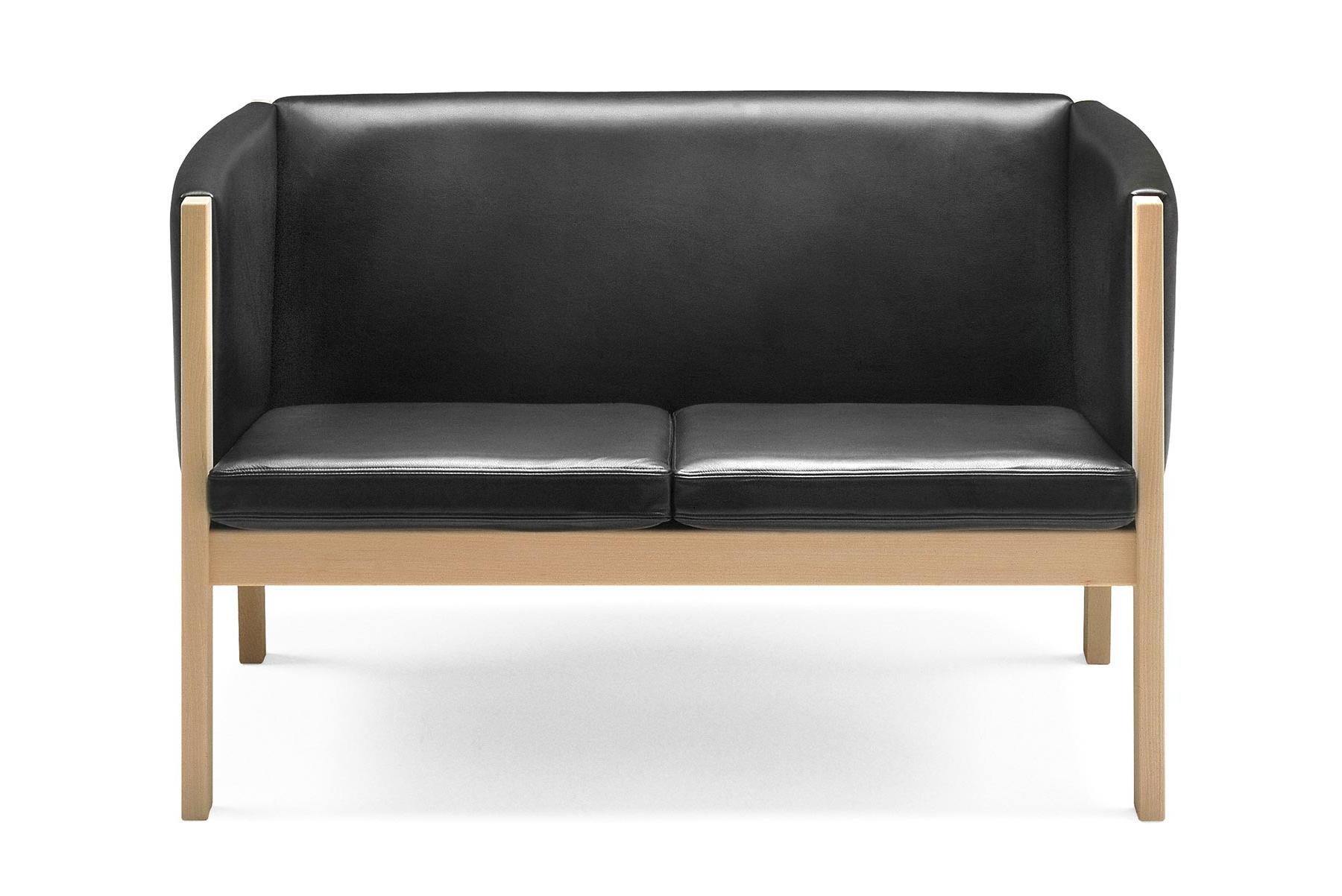Danish Hans Wegner GE 285 2-Seat Sofa, Stained Oak For Sale