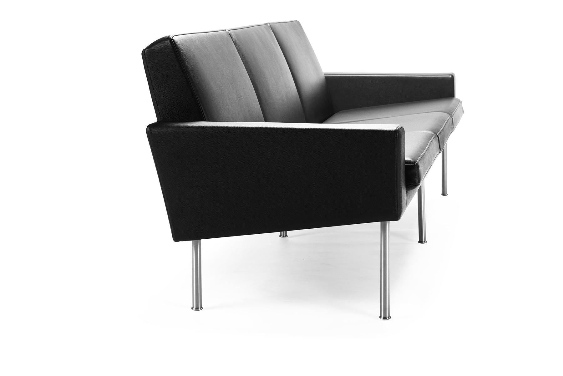 Mid-Century Modern Hans Wegner GE-34 Sofa, Brushed Steel For Sale