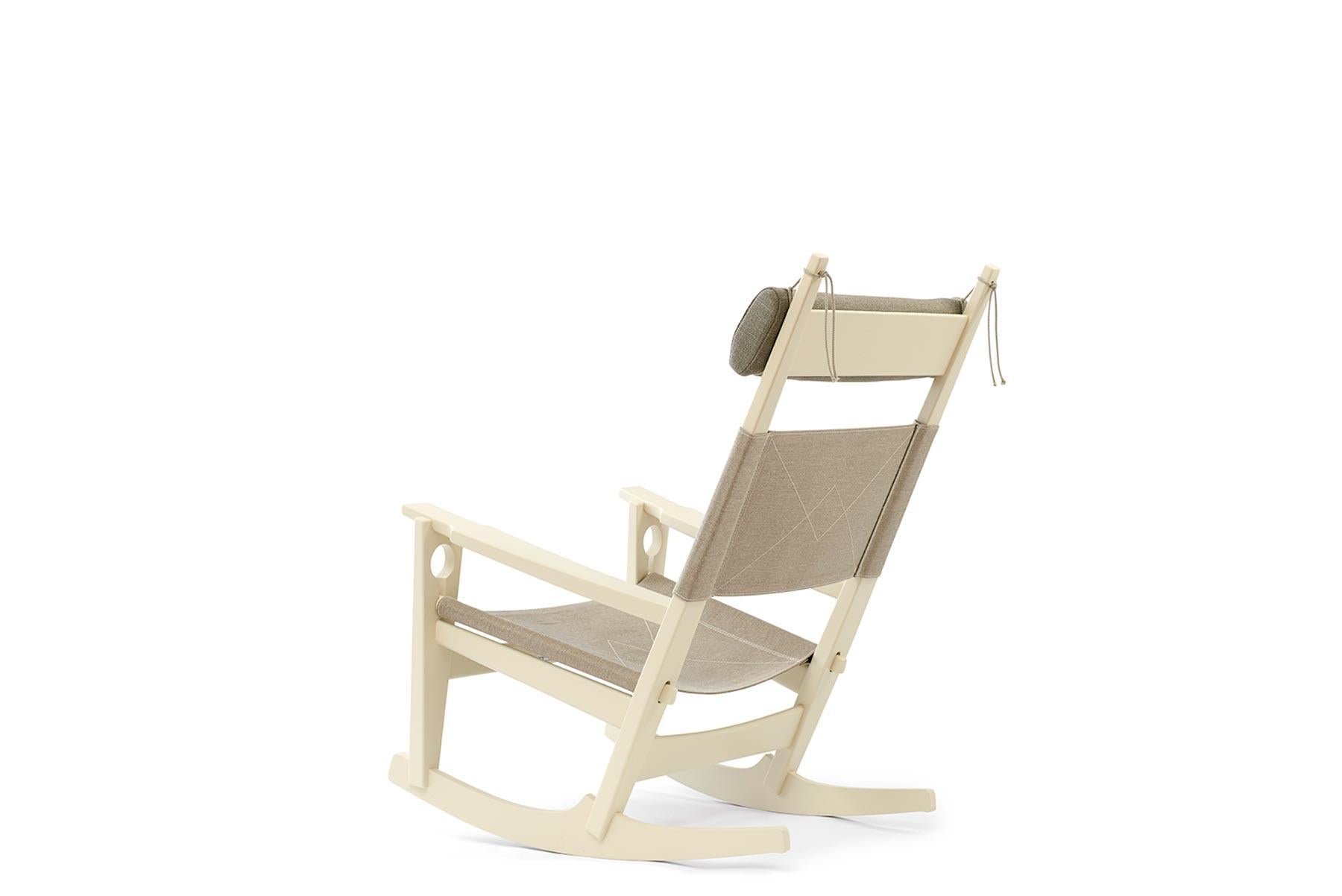 Designed in 1967 by Hans Wegner, the 673 “Keyhole” rocking chair showcases the chair’s construction as well as the designer’s creativity toward form and function. The chair is hand built at GETAMA’s factory in Gedsted, Denmark by skilled