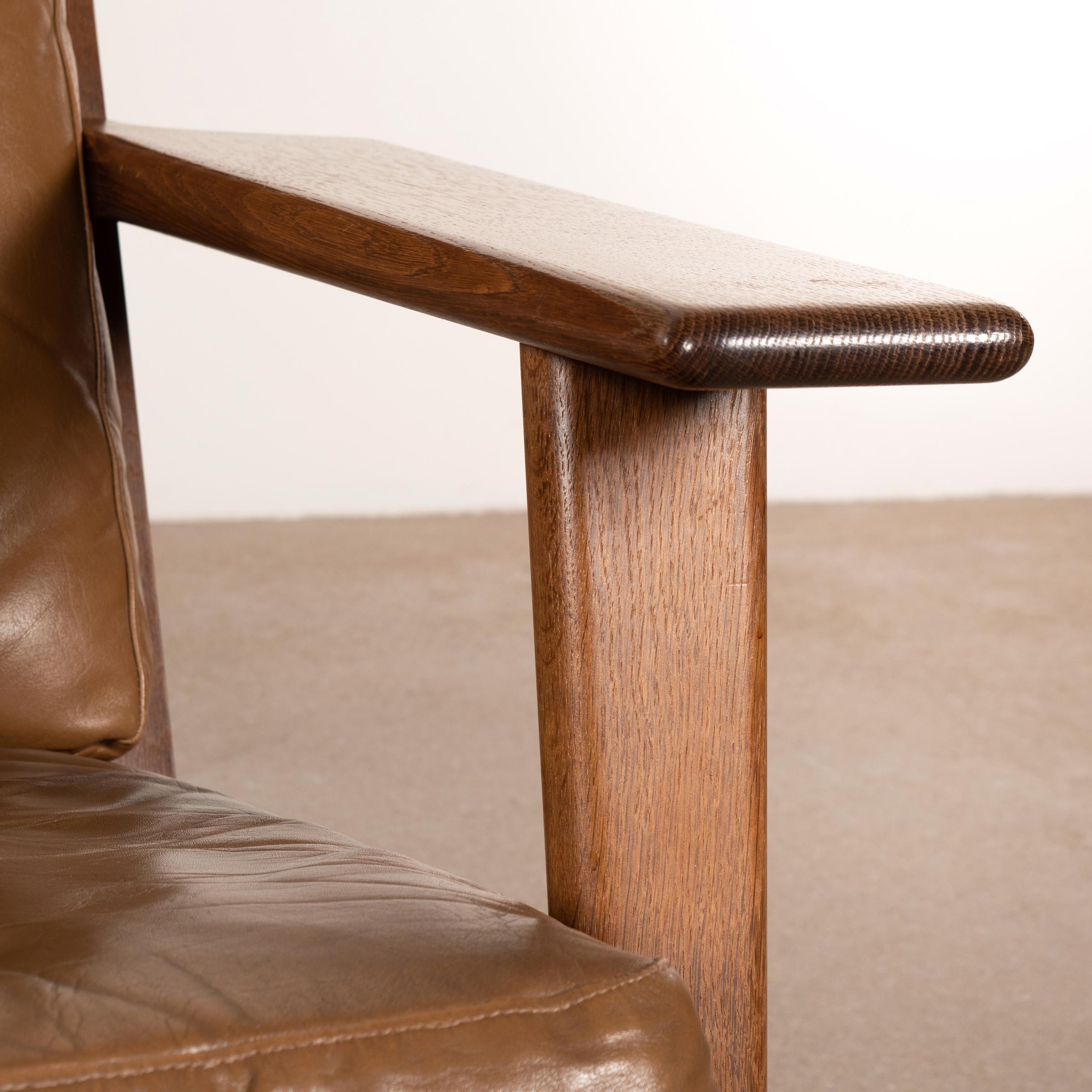 Mid-20th Century Hans Wegner GE290 High Back Lounge Chair in Brown Leather for GETAMA, Denmark