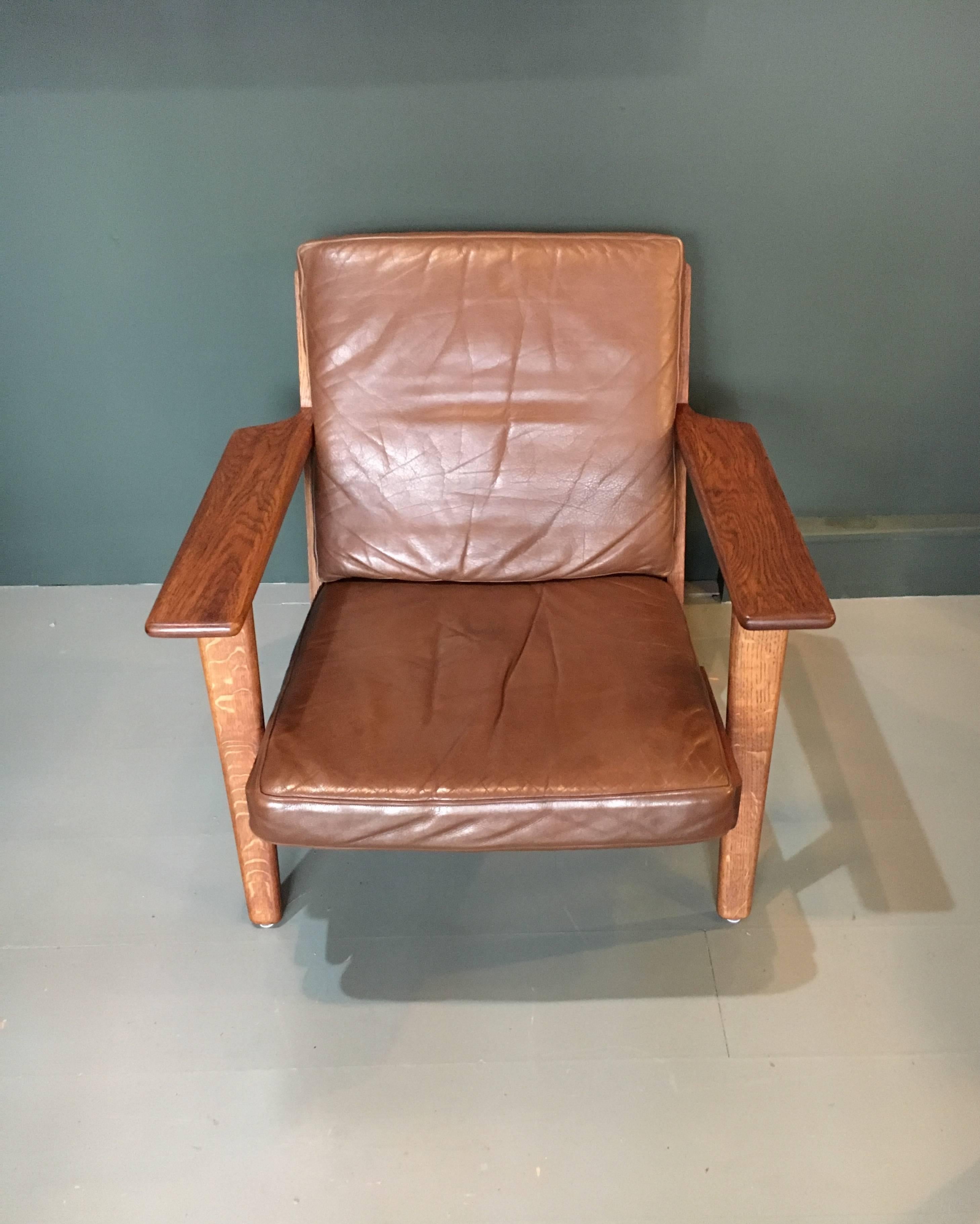 Mid-Century Modern Hans Wegner GE290 Lounge Chair, Original, 1950s Refurbished