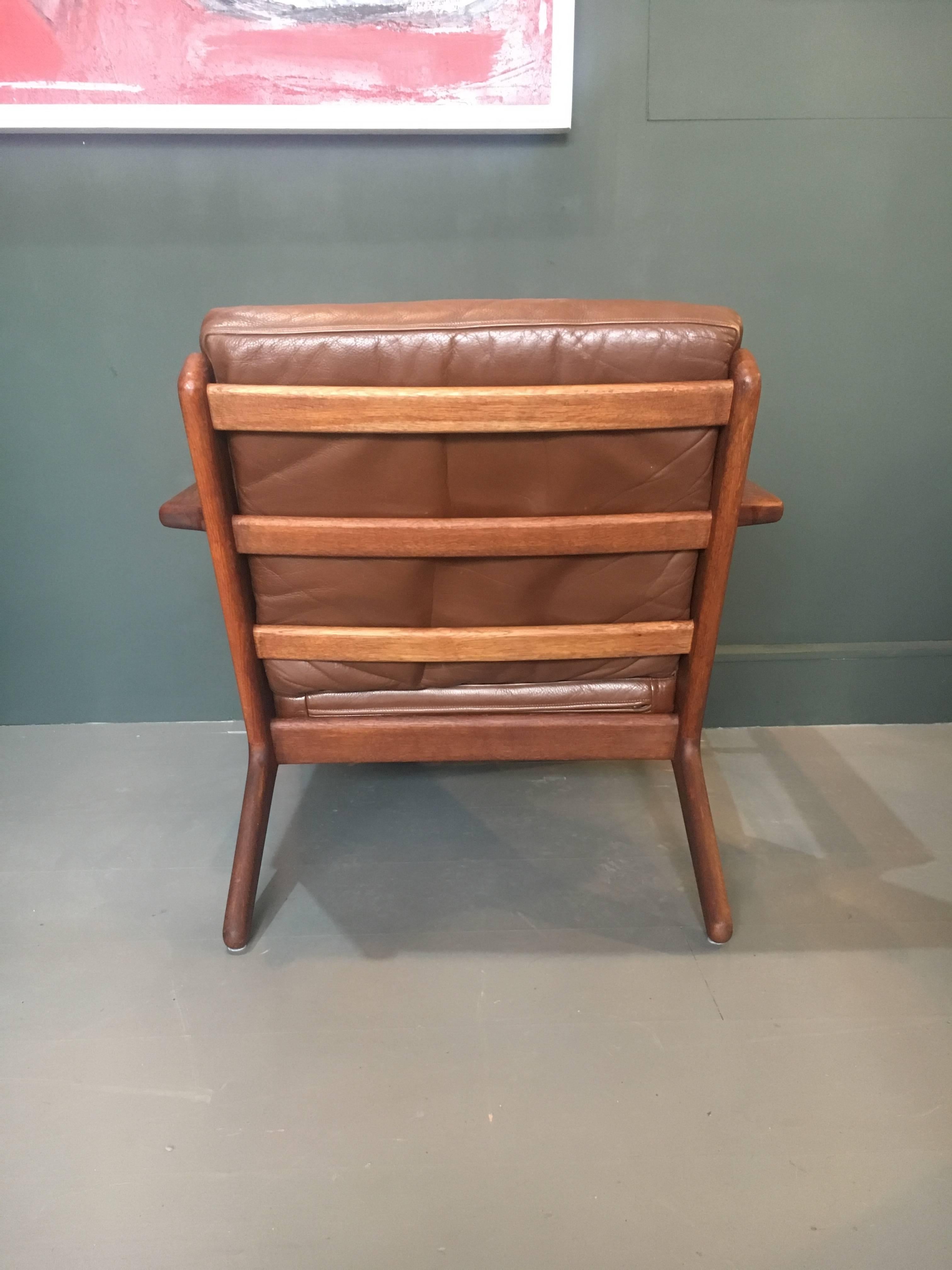 Leather Hans Wegner GE290 Lounge Chair, Original, 1950s Refurbished