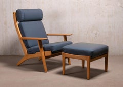 Hans Wegner GE290A Lounge Chair in Blue Mother-of-Pearl Fabric for GETAMA