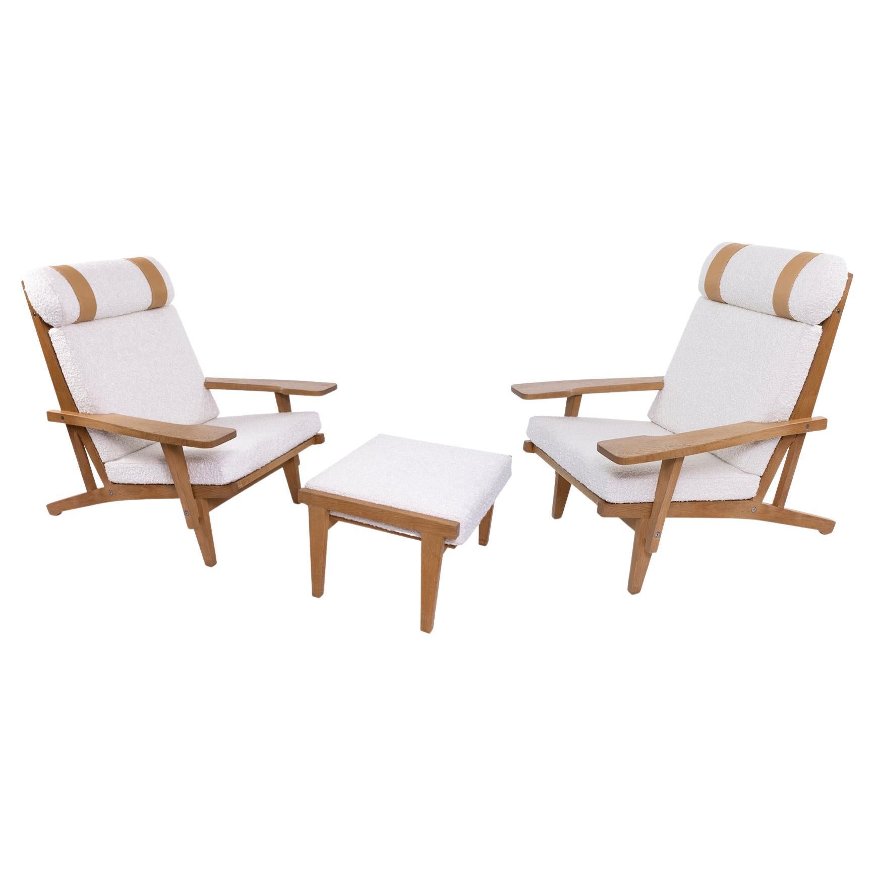 Lounge Chairs & Ottoman by Hans J. Wegner for GETAMA in Bouclé