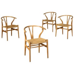 Hans Wegner Group of Four Chairs Oak Braided Rope, 2000s