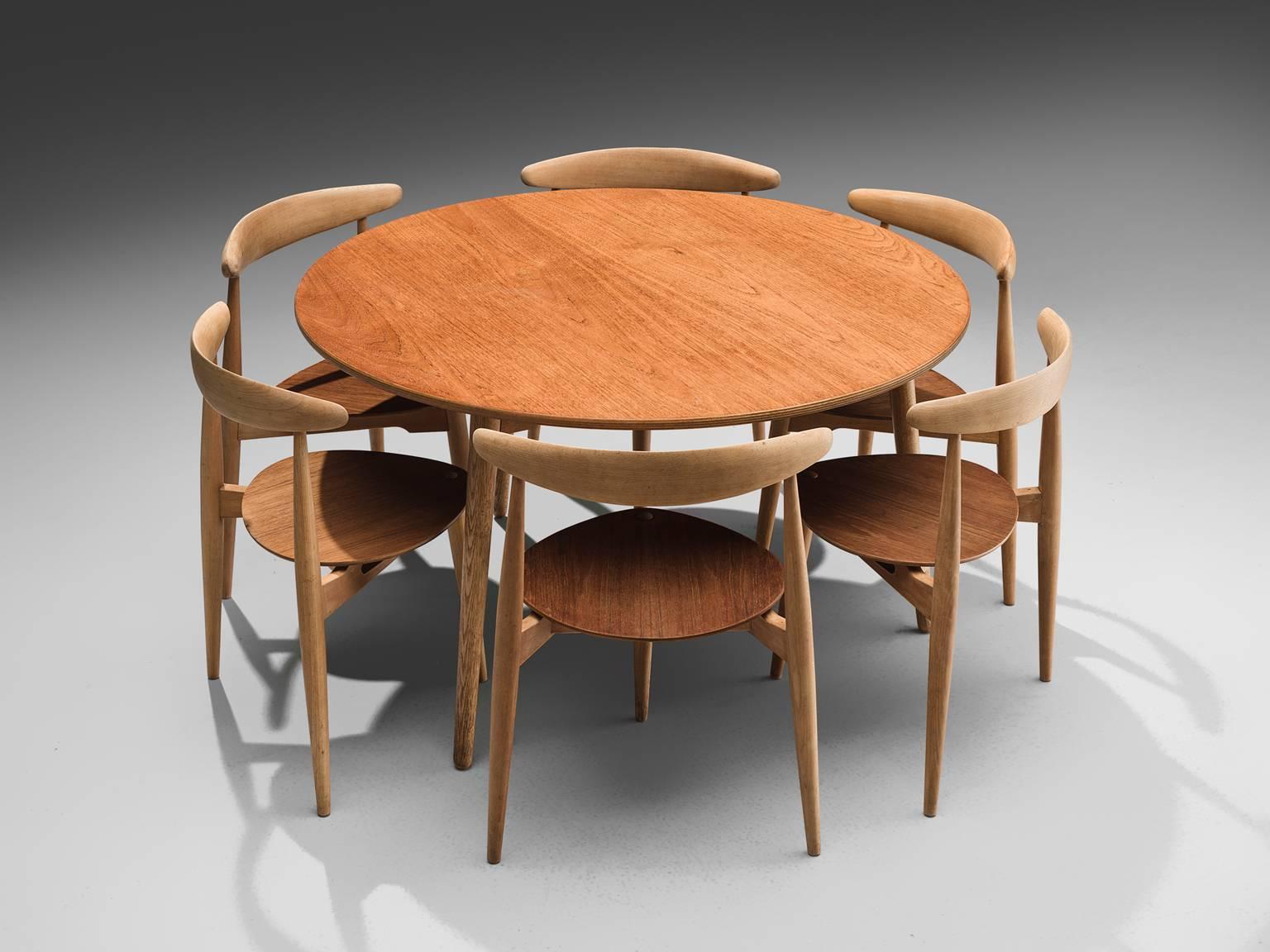 Hans Wegner for Fritz Hansen, heart set in teak and oak, Denmark, 1953.

This dining set by Hans Wegner is designed to take up as little space as possible whilst at the same time having a simplistic, natural and timeless aesthetics. The chairs by