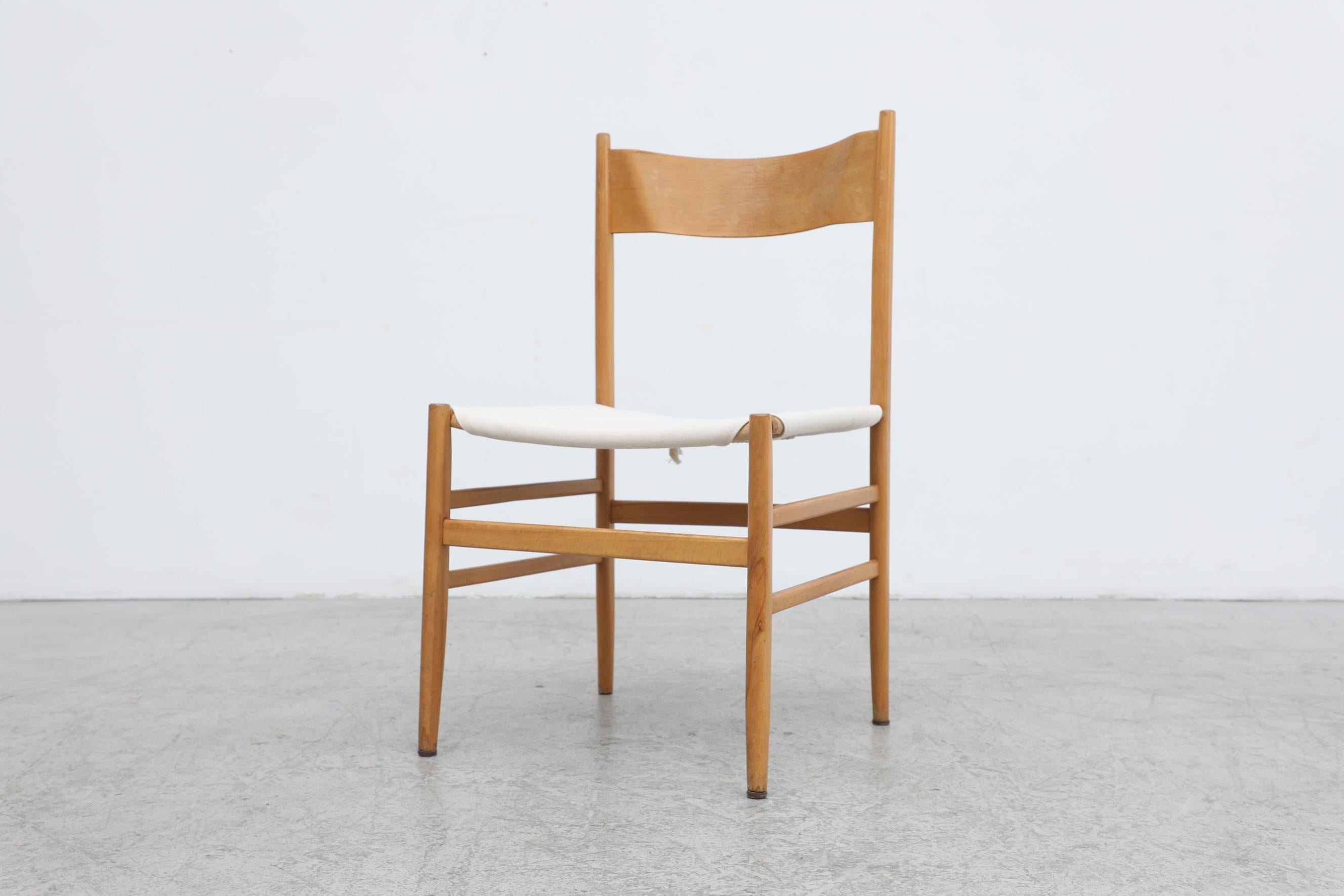 Hans Wegner Inspired Danish Blonde Dining Chairs with New White Canvas Seats For Sale 6