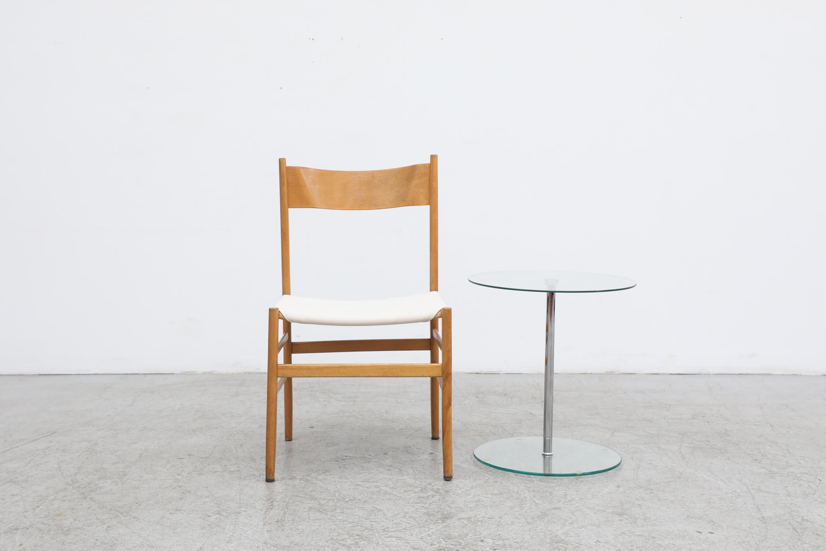 Mid-Century Modern Hans Wegner Inspired Danish Blonde Dining Chairs with New White Canvas Seats For Sale