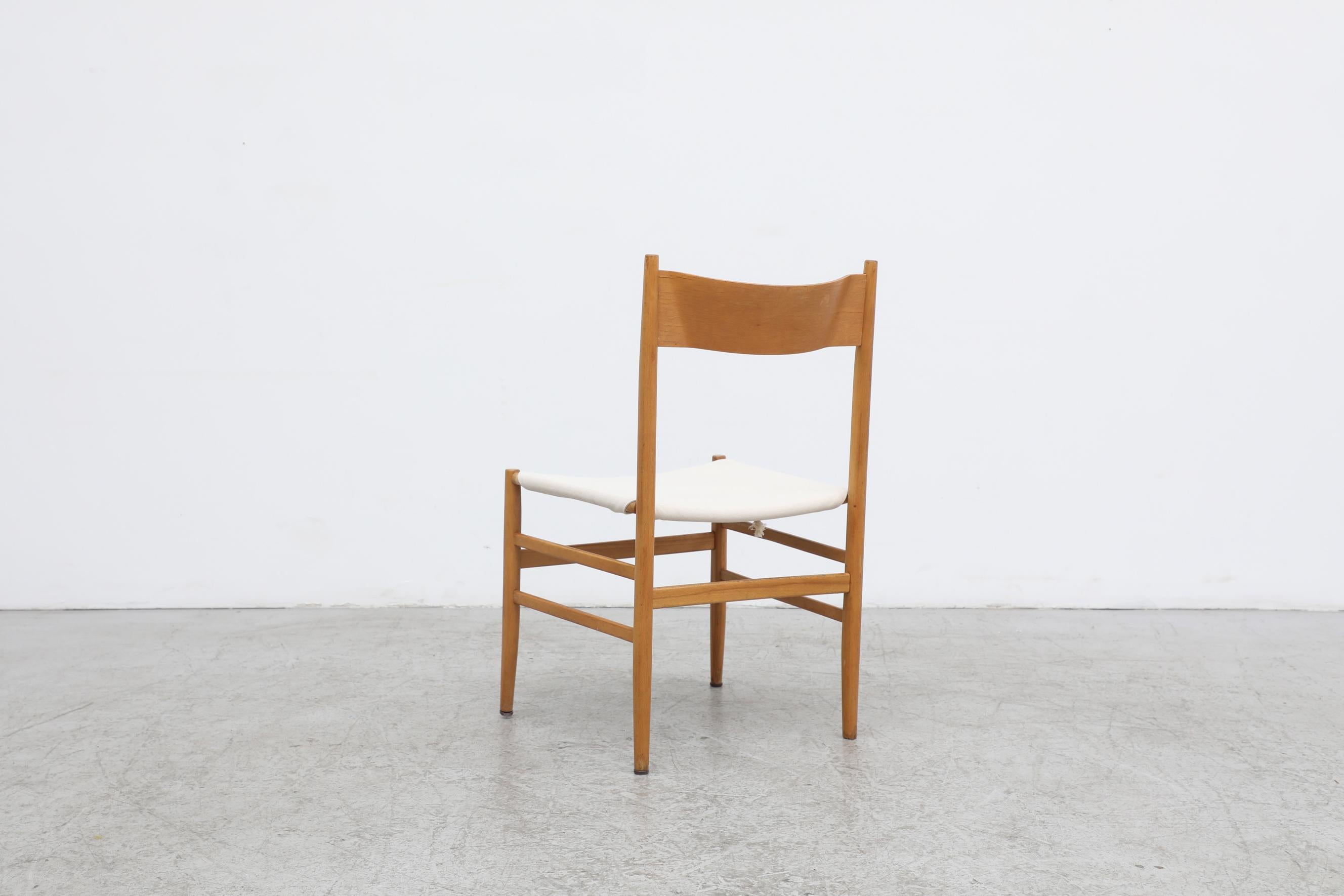 Hans Wegner Inspired Danish Blonde Dining Chairs with New White Canvas Seats For Sale 2