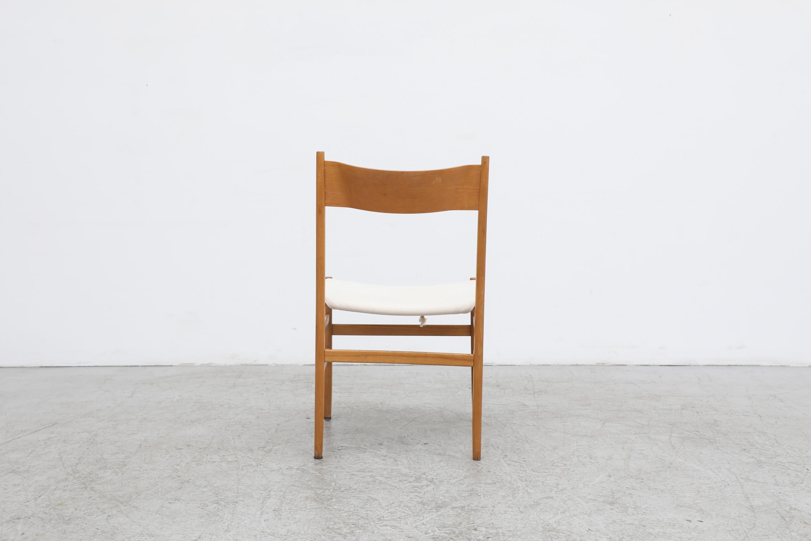 Hans Wegner Inspired Danish Blonde Dining Chairs with New White Canvas Seats For Sale 3