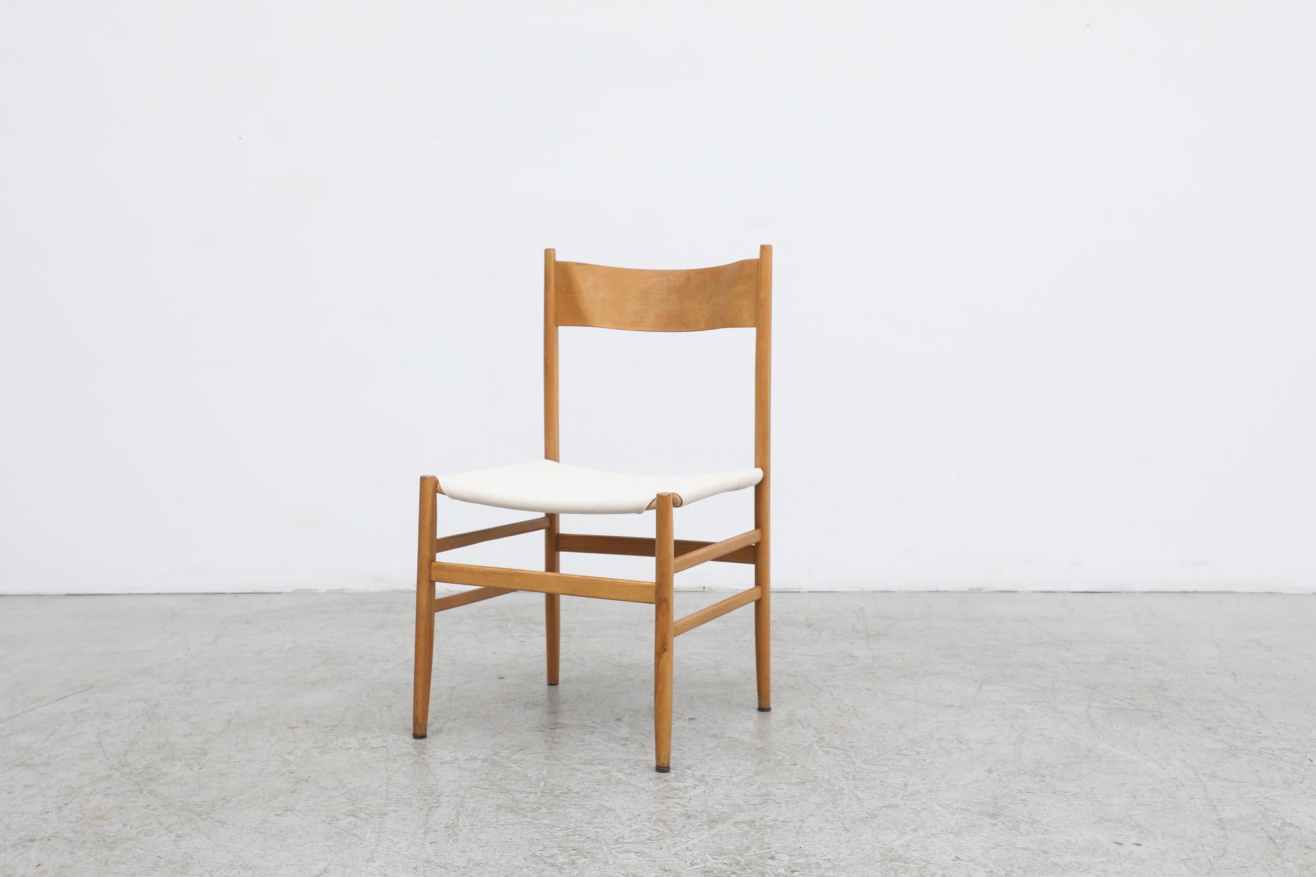 Hans Wegner Inspired Danish Blonde Dining Chairs with New White Canvas Seats For Sale 4