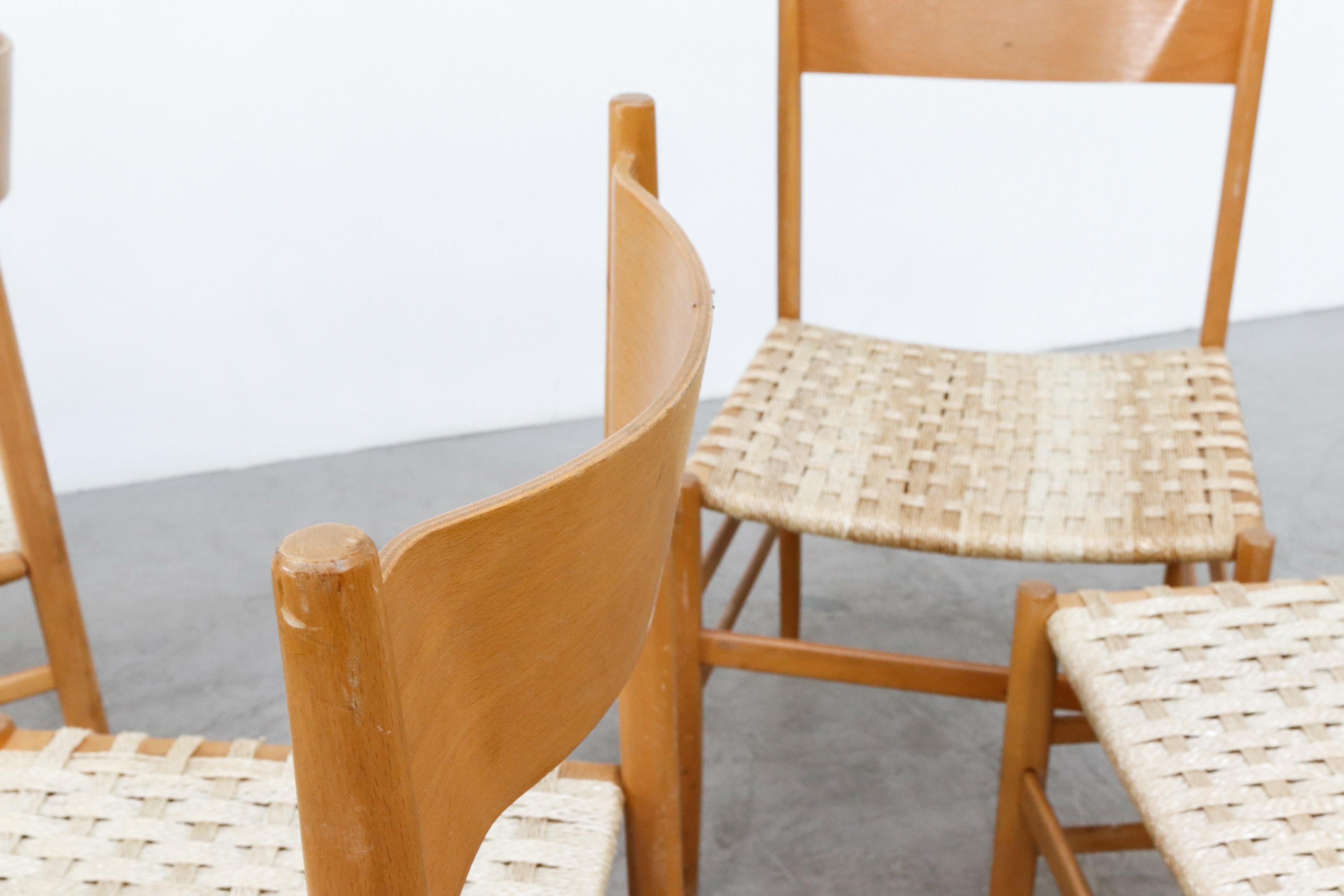Hans Wegner Inspired Danish Blonde Dining Chairs with Woven Rope Seats 5