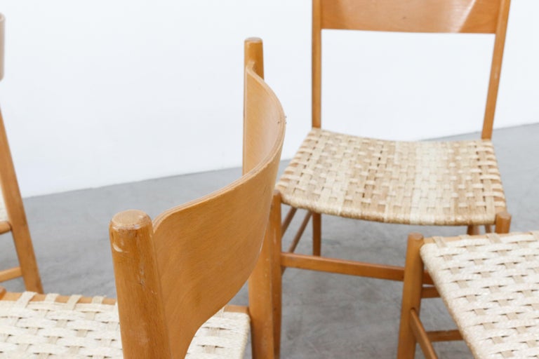 Hans Wegner Inspired Danish Blonde Dining Chairs with Woven Rope Seats For Sale 8