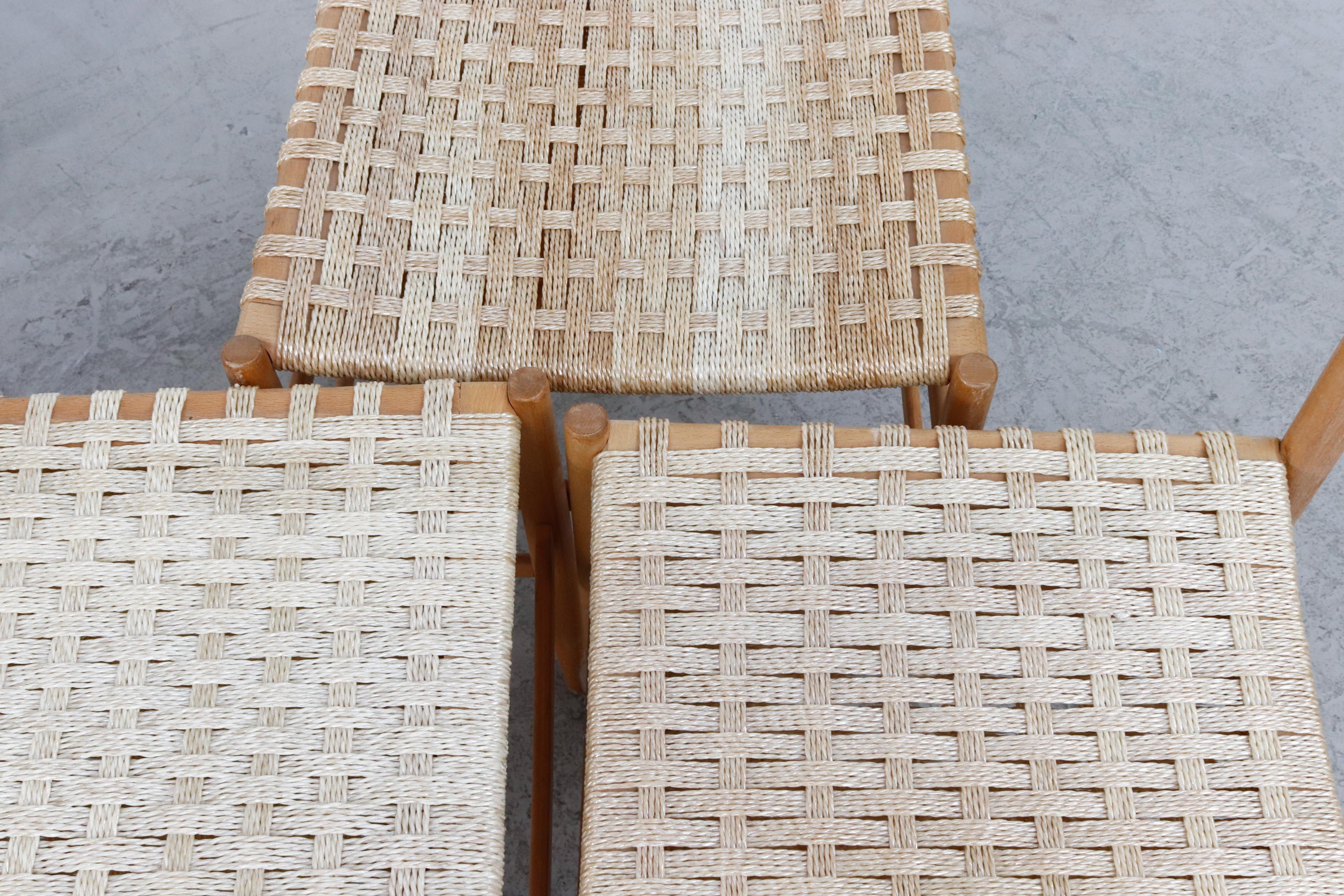 Hans Wegner Inspired Danish Blonde Dining Chairs with Woven Rope Seats 6