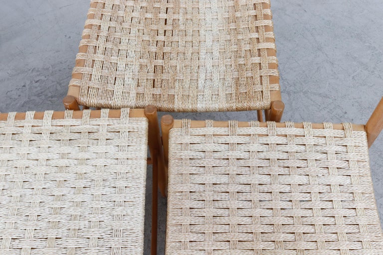 Hans Wegner Inspired Danish Blonde Dining Chairs with Woven Rope Seats For Sale 9