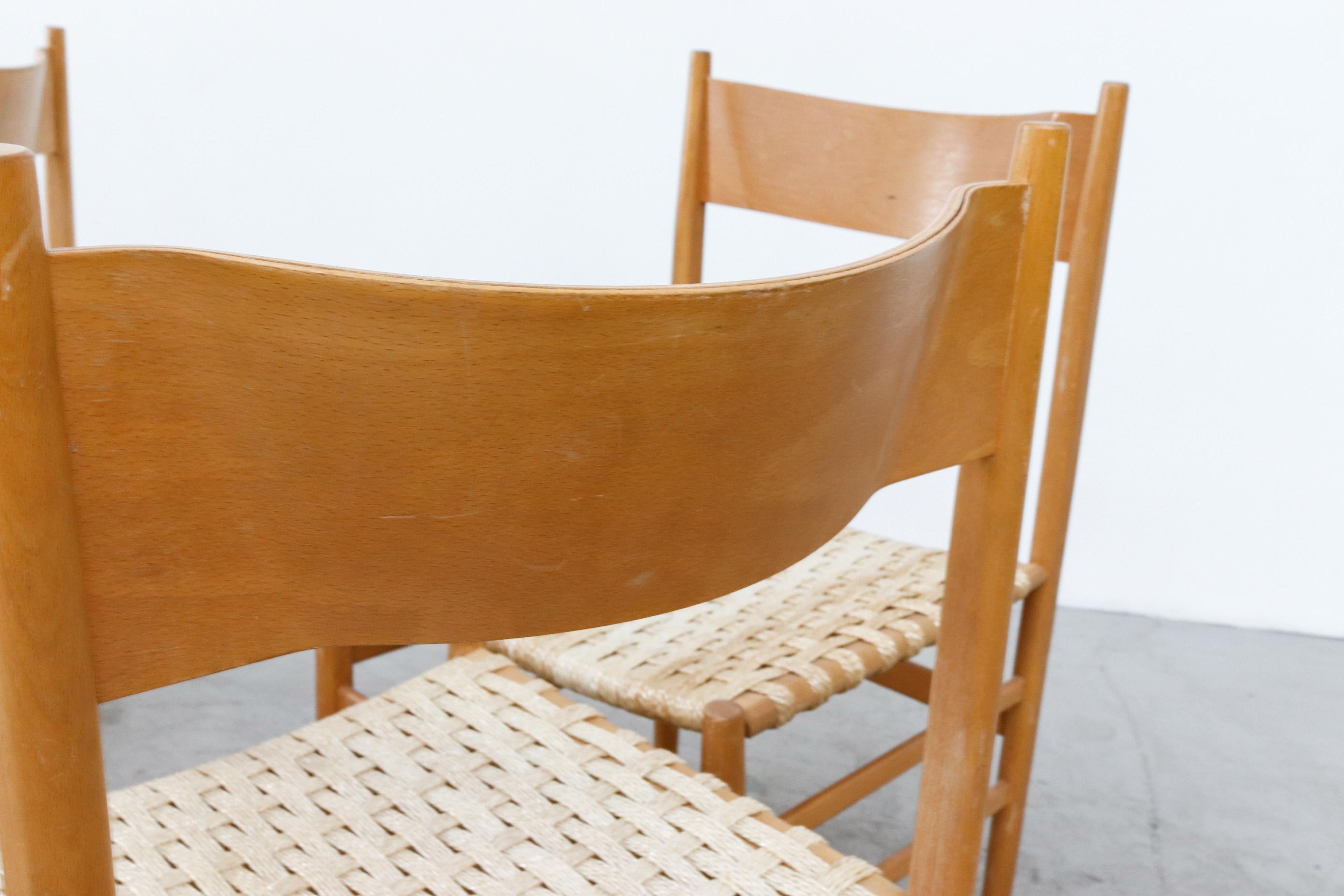 Hans Wegner Inspired Danish Blonde Dining Chairs with Woven Rope Seats 7