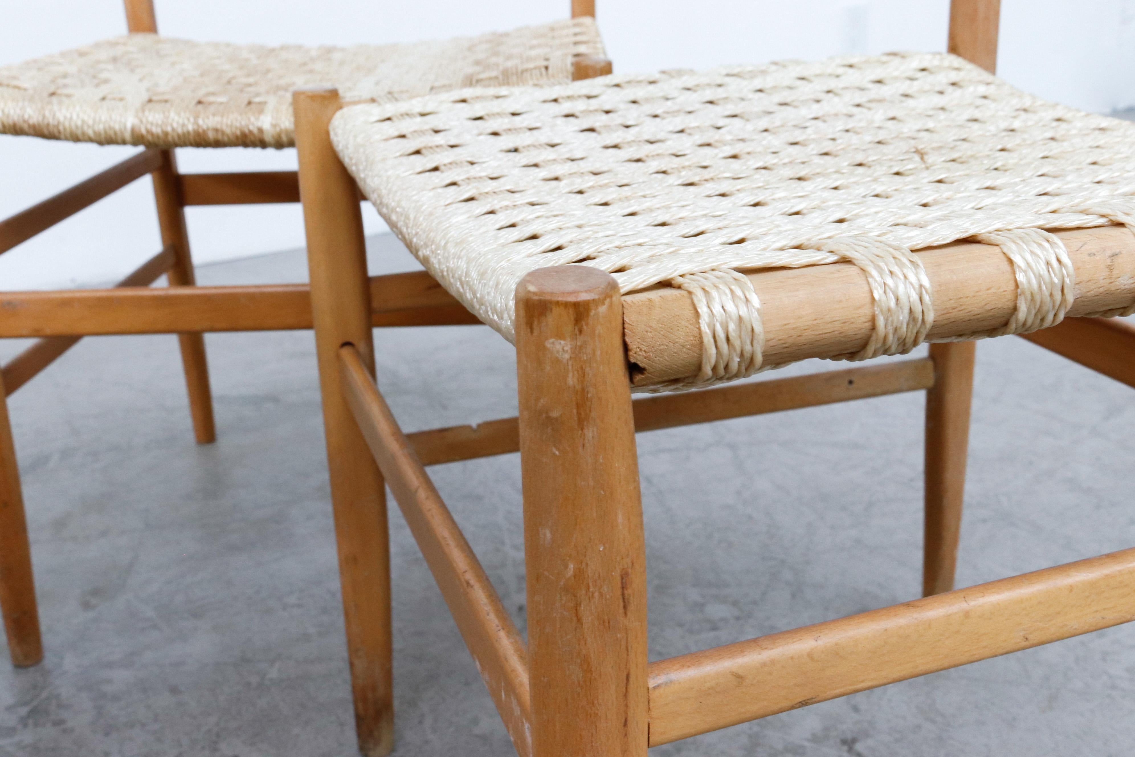 Hans Wegner Inspired Danish Blonde Dining Chairs with Woven Rope Seats 8
