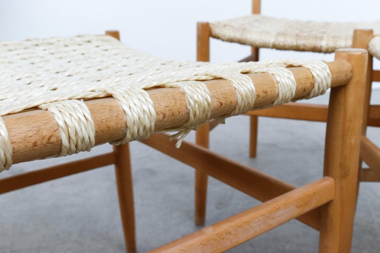 Hans Wegner Inspired Danish Blonde Dining Chairs with Woven Rope Seats For Sale 12