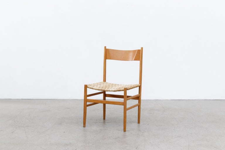Late 20th Century Hans Wegner Inspired Danish Blonde Dining Chairs with Woven Rope Seats For Sale
