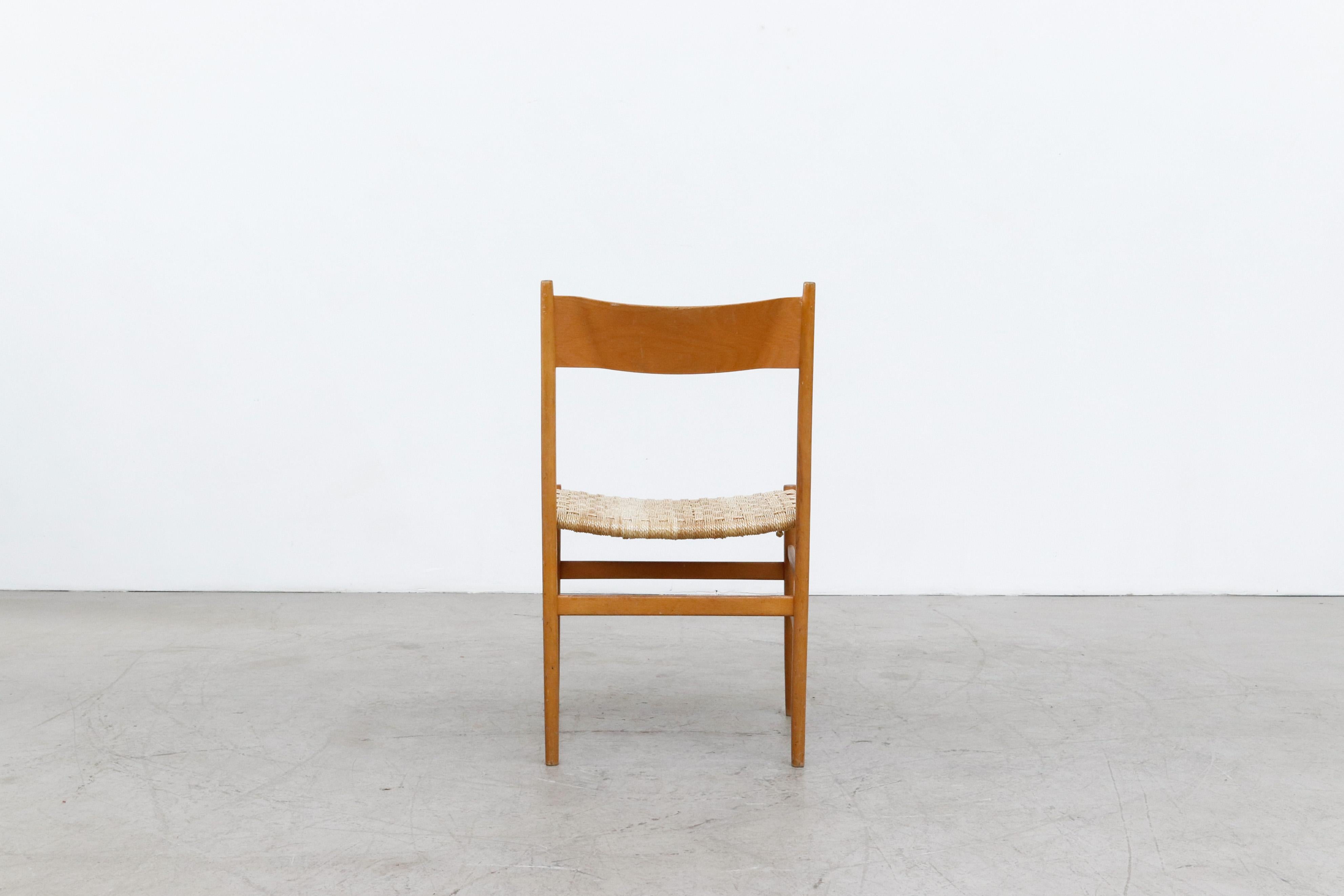 Late 20th Century Hans Wegner Inspired Danish Blonde Dining Chairs with Woven Rope Seats