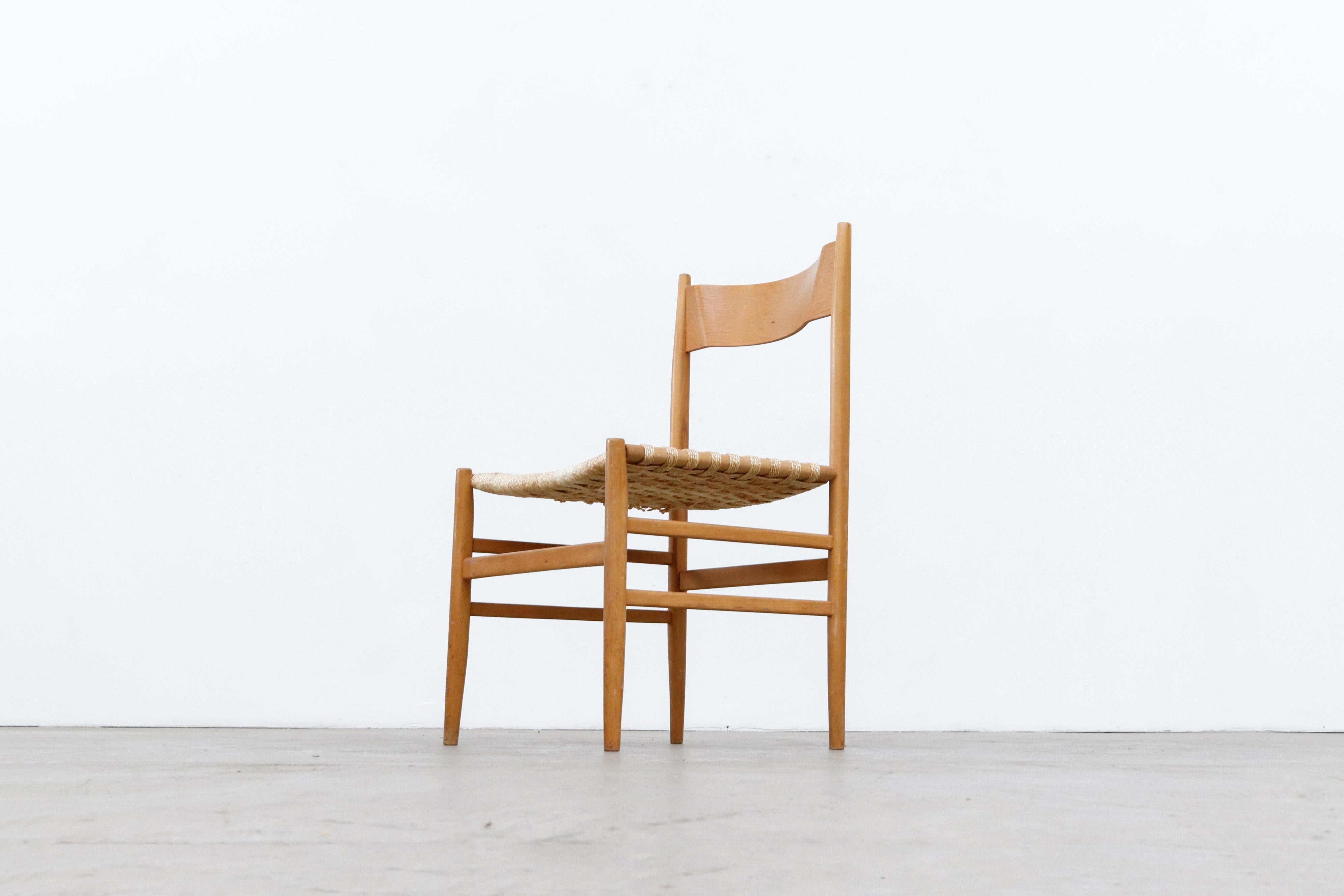 Hans Wegner Inspired Danish Blonde Dining Chairs with Woven Rope Seats 1