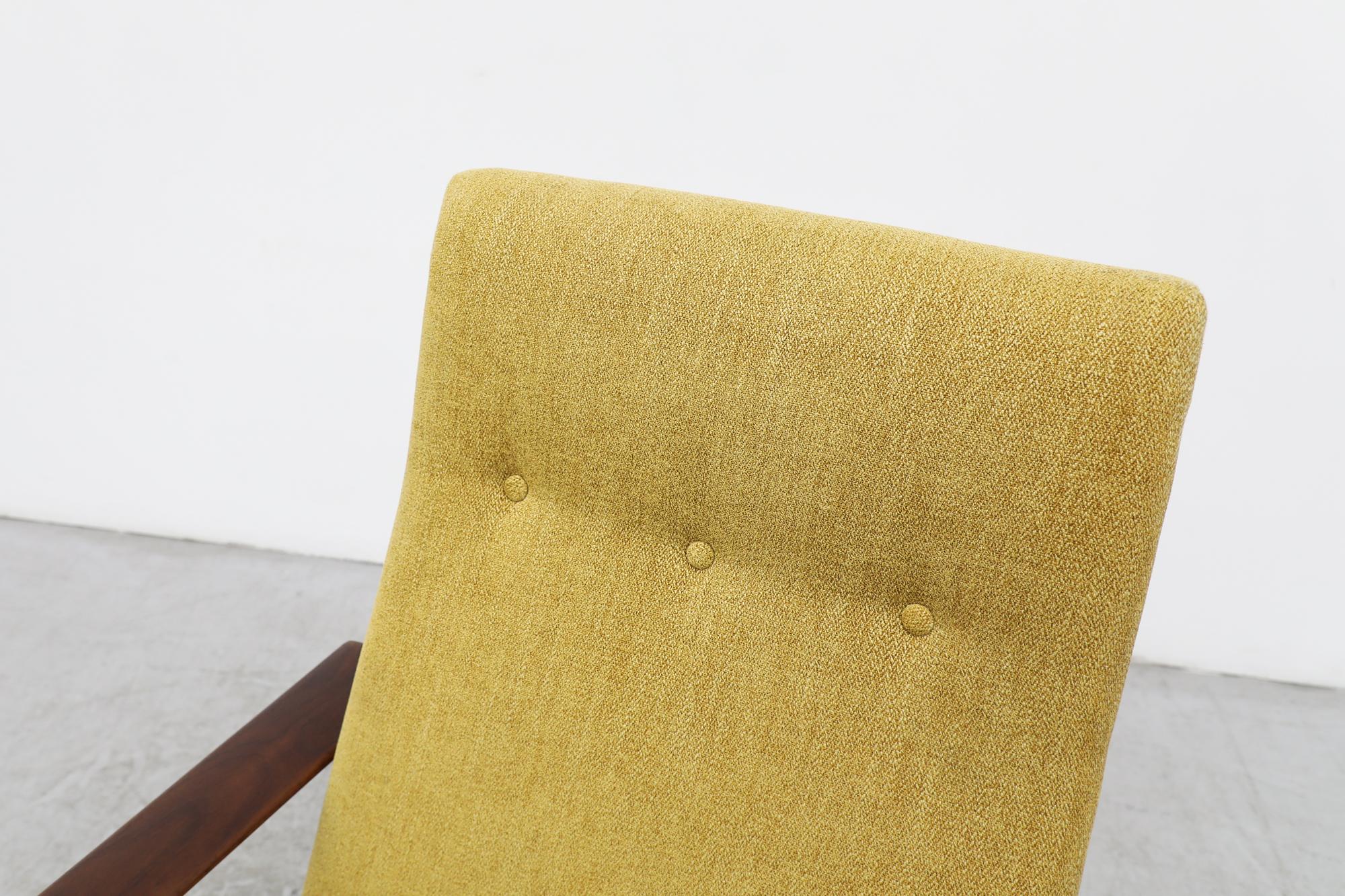Handsome Hans Wegner Inspired Mid-Century Teak Lounge Chair in Saffron Fabric For Sale 4