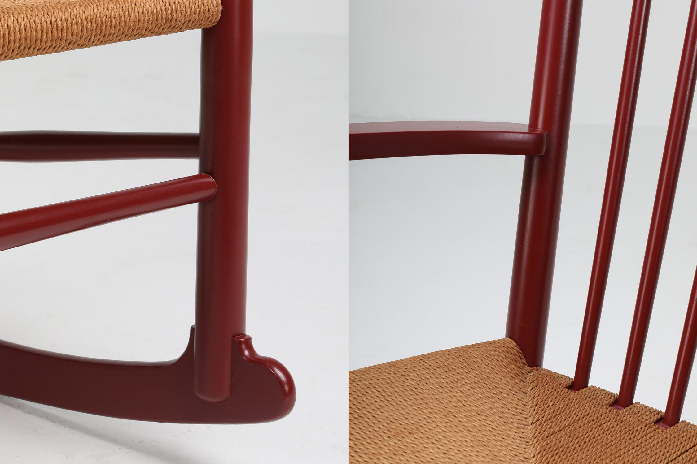 European Hans Wegner J16 Rocking Chair in Burgundy