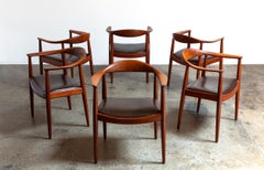 Hans Wegner JH-503 Runde Sessel aus Teakholz mit schokoladenfarbenen Ledersitzen, 1950er Jahre