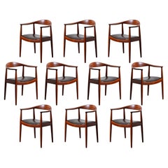 Hans Wegner JH-503 Round Armchairs in Teak with Chocolate Leather Seats, 1950s