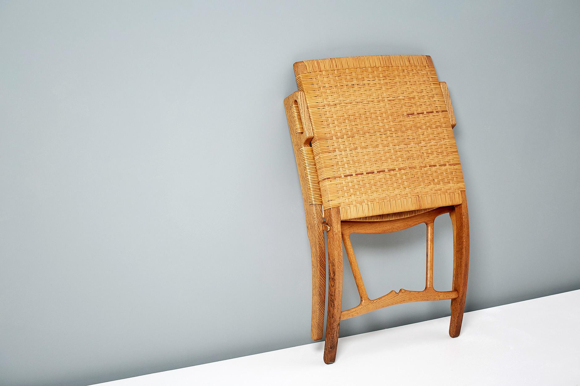Rattan Hans Wegner JH-512 Oak Folding Chair, 1949